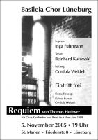 Mit diesem Plakat luden wir zu unserer Aufführung des 'Requiems' von Thomas Hettwer am 5. November 2005 ein.
